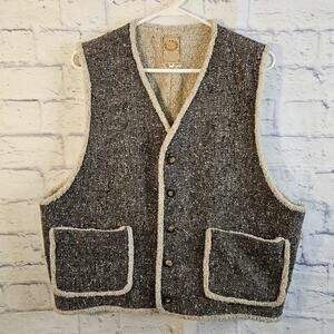 Wah Maker Vtg Vest Mens XL Wool Blend Fleece Lined Western Cowboy Made In USA